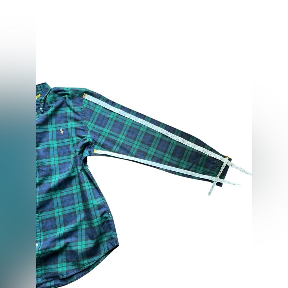 Polo Ralph Lauren Plaid Flannel Button Shirt Mens Slim Fit Navy Green Size XXL - Picture 6 of 11